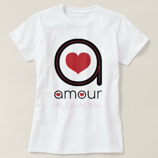 Black Amour Love, Red Heart, Name Gepersonaliseerd T-shirt (Design voorkant)