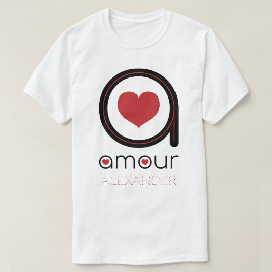Black Amour Love, Red Heart, Name Personalized T-shirt (Design voorkant)