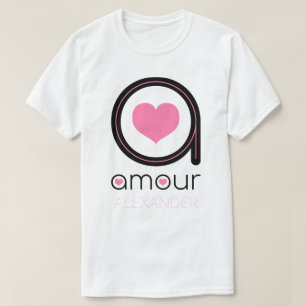 Black Amour Love, Roze Heart, Name Personalized T-shirt