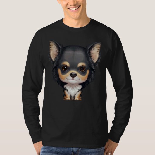 Black&amp Tan Long Hazard Chihuahua T-shirt (Voorkant)
