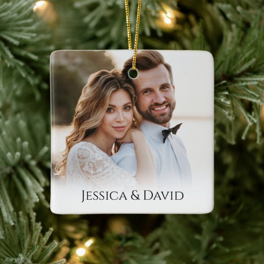 Black an White Merry and Married Holiday Accents Keramisch Ornament (Boom)