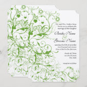 Black and Apple Green Bird Wedding Invite Kaart (Voorkant / Achterkant)