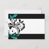 Black and Aqua Floral Swirl Wedding RSVP (Achterkant)