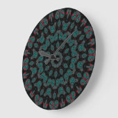 Black and Aqua Paisley Boho Pattern Grote Klok (Hoek)
