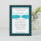 Black and Aqua Polka Dot Sweet Sixteen Uitnodiging (Staand voorkant)