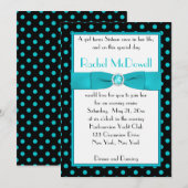 Black and Aqua Polka Dot Sweet Sixteen Uitnodiging (Voorkant / Achterkant)