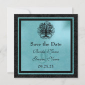 Black and Aqua Swirl Love Tree Weddenschap Save th Save The Date (Voorkant)