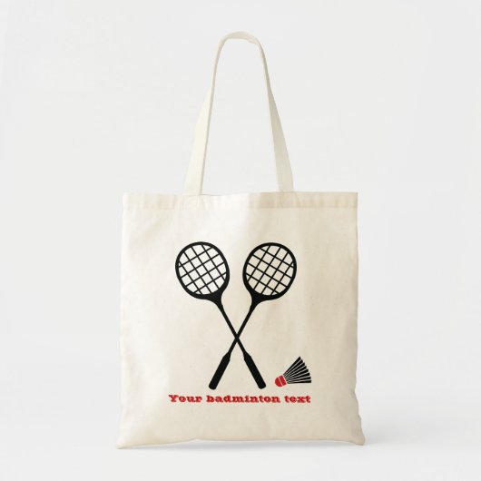 Black and badminton racquet and shuttlecock custom tote bag (Voorkant)