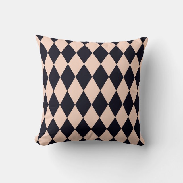 Black and Beige Argyle Diamond Stripe Pattern Kussen (Voorkant)