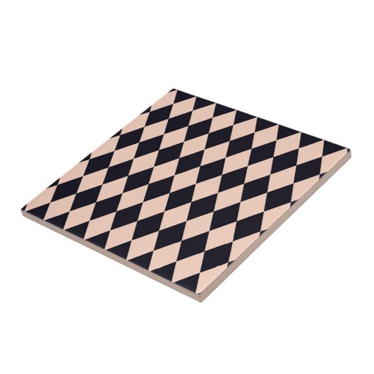 Black and Beige Argyle Diamond Stripe Pattern Tegeltje (Zijkant)