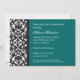 Black and Blauwgroen Damask Bridal Shower Invitati Kaart