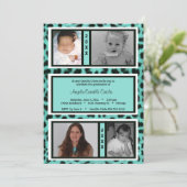 Black and Blauwgroen Leopard Photo Afstuderen Invi Kaart (Staand voorkant)