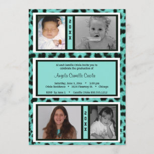 Black and Blauwgroen Leopard Photo Afstuderen Invi Kaart