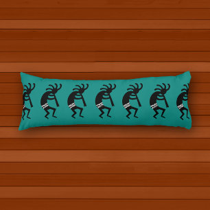 Black and Blauwgroen Southwest Kokopelli Pattern Lichaamskussen