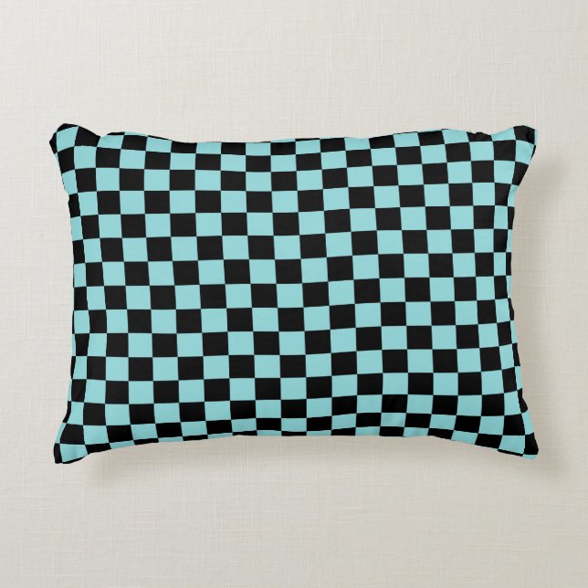 Black and Blue Checkered Pattern Throw Pillow Accent Kussen (Voorkant)