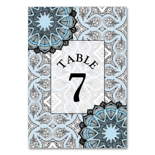 Black and Blue Mandala Wedding Table Number Card Kaart (Achterkant)