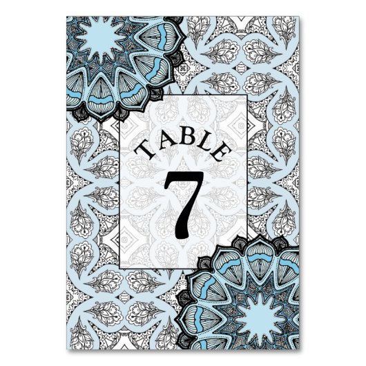 Black and Blue Mandala Wedding Table Number Card Kaart (Voorkant)