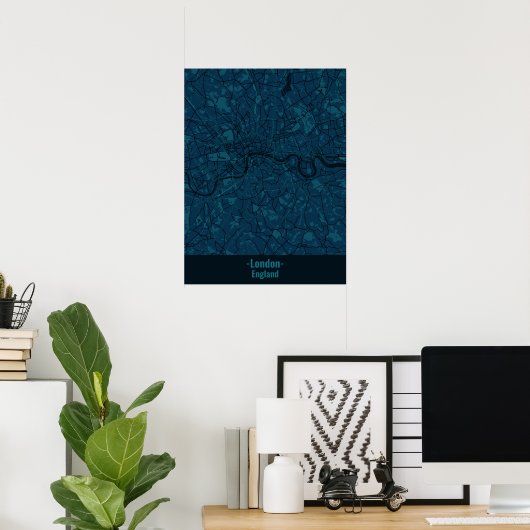 Black and Blue Minimalistisch Londen City Poster (Thuiskantoor)
