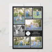 Black and Blue Monogramed Seven Photo Holiday Card Feestdagenkaart (Voorkant)