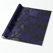 Black and Blue Ombre Modern Floral Toile Cadeaupapier (Uitgerold)