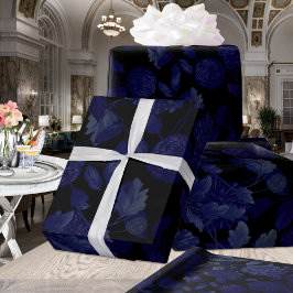 Black and Blue Ombre Modern Floral Toile Cadeaupapier