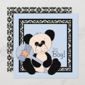 Black and Blue Panda Baby Shower Uitnodigingen (Voorkant / Achterkant)
