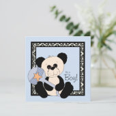 Black and Blue Panda Baby Shower Uitnodigingen (Staand voorkant)