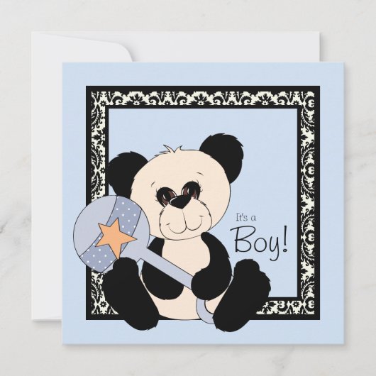 Black and Blue Panda Baby Shower Uitnodigingen (Voorkant)
