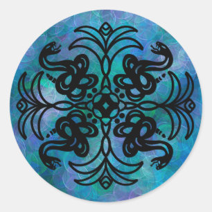 Black and Blue Snake Mandala Ronde Sticker