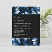 Black and Blue Tropical Palm Engagement Party Kaart (Staand voorkant)