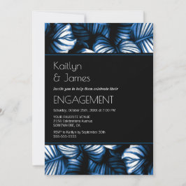 Black and Blue Tropical Palm Engagement Party Kaart