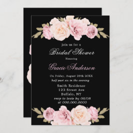 Black and Blush Pink Rose Bridal Shower Kaart