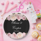 Black and Blush Pink Roses Chic Wedding Papieren Bordje (Feest)