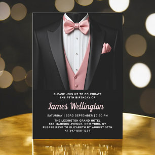 Black and Blush Pink Tuxedo verjaardagsevenement Kaart