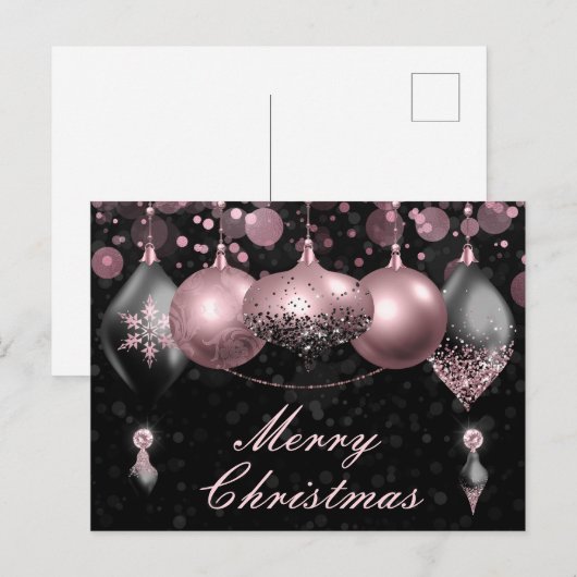Black and blush roze kerst Baubles Ornaments Feestdagenkaart (Voorkant / Achterkant)