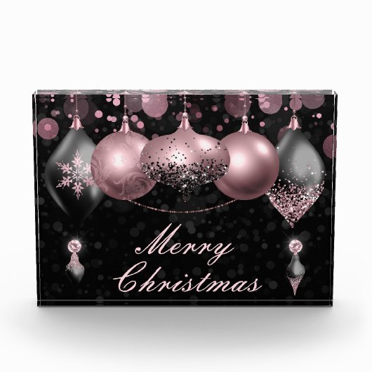 Black and blush roze kerst Baubles Ornaments Fotoblokken (Voorkant)