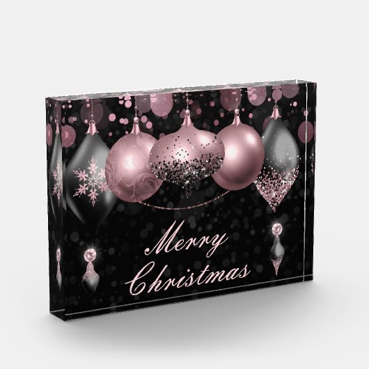 Black and blush roze kerst Baubles Ornaments Fotoblokken (Links)