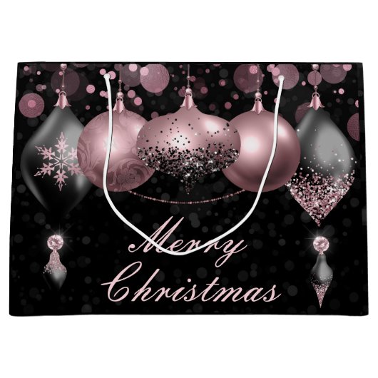 Black and blush roze kerst Baubles Ornaments Groot Cadeauzakje (Voorkant)