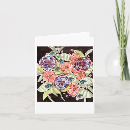 Black and Bright Floral Waterverf Notecard Bedankkaart (Voorkant)