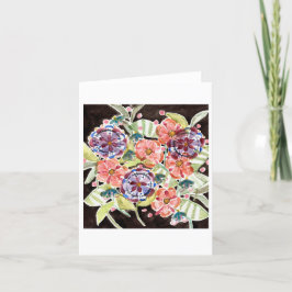 Black and Bright Floral Waterverf Notecard Bedankkaart