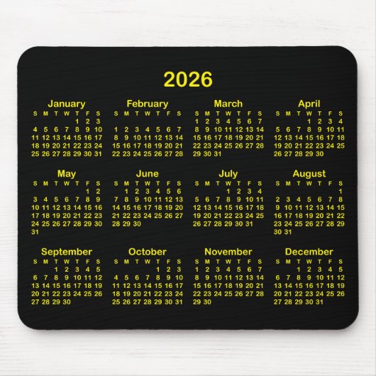 Black and Bright Yellow 2026 Calendar Muismat (Voorkant)