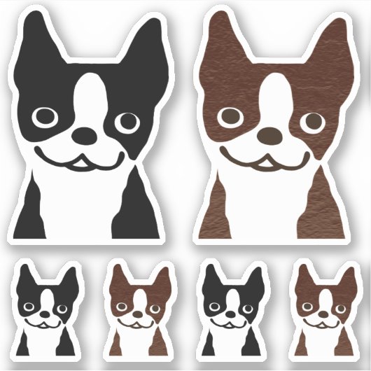 Black and Brindle Boston Terrier Dogs Sticker Set (Voorkant)