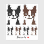 Black and Brindle Boston Terrier Dogs Sticker Set (Vel)