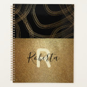 Black and Bronze Glitter Modern Glam Trendy Chic Planner (Voorkant)