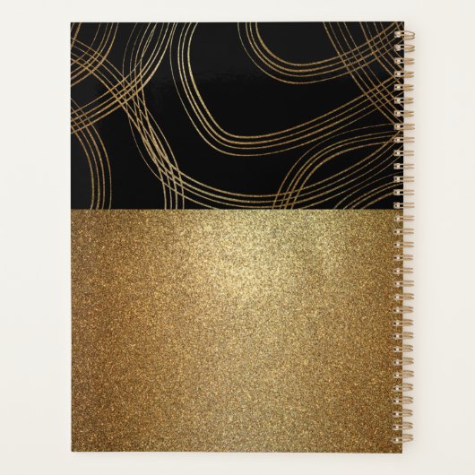 Black and Bronze Glitter Modern Glam Trendy Chic Planner (Achterkant)