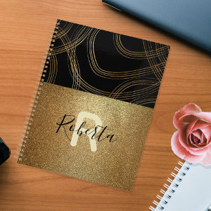 Black and Bronze Glitter Modern Glam Trendy Chic Planner