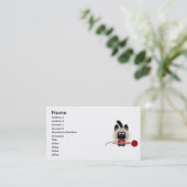 Black And Brown Cat With Red Tie And Yarn Visitekaartje (Staand voorkant)