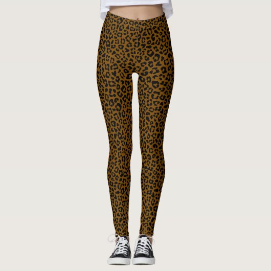 Black and Brown Leopard Print Fun Safari Pattern Leggings (Voorkant)
