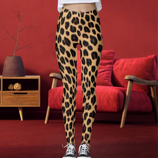 Black And Brown Spots Pattern Safari Leopard Skin Leggings
