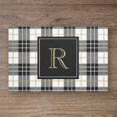 Black and Brown Tartan Plaid Family Monogram Deurmat